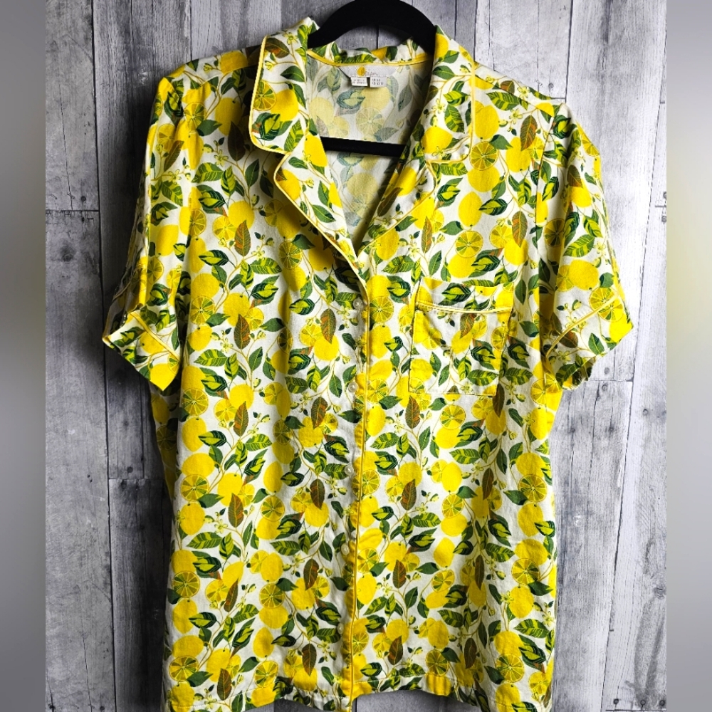 Boden Short Sleeve Pyjama Shirt - Lemon Vine 16/18 - Picture 5 of 11